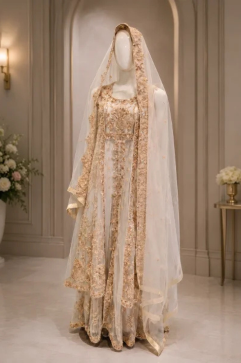 Ivory Gold Zardozi Bridal Ensemble