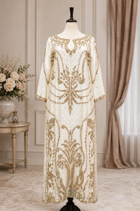 Ivory Gold Zardozi Embroidered Shirt