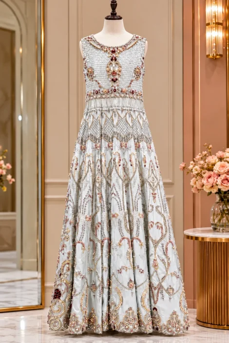 Pearl Silver Embellished Festive Gown