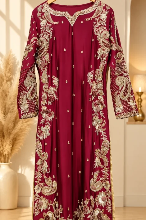 Ruby Gold Zardozi Embroidered Shirt